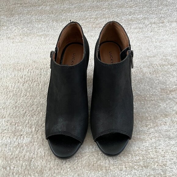 Lucky Brand Leather Peep Toe Ankle Boots Heels Shoes 6 - Picture 3 of 11